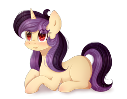 Size: 2181x1698 | Tagged: safe, artist:pony-ellie-stuart, derpibooru import, oc, oc only, pony, unicorn, blushing, eye clipping through hair, female, full body, hooves, horn, lying down, mare, prone, signature, simple background, solo, tail, transparent background, two toned mane, two toned tail, unicorn oc, watermark