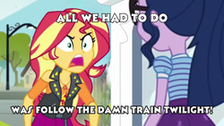 Size: 1280x720 | Tagged: safe, derpibooru import, edit, edited screencap, screencap, sci-twi, sunset shimmer, twilight sparkle, better together, equestria girls, forgotten friendship, text support, angry, big smoke, exploitable meme, grand theft auto, gta san andreas, image macro, meme, sunset yells at twilight, wrong side of the tracks, yelling