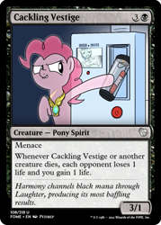 Size: 375x523 | Tagged: safe, artist:petirep, derpibooru import, edit, pinkie pie, earth pony, ghost, ghost pony, undead, mentally advanced series, ccg, dynamite, element of laughter, explosives, magic the gathering, rainbow dash presents, trading card, trading card edit, translucent, transparent flesh