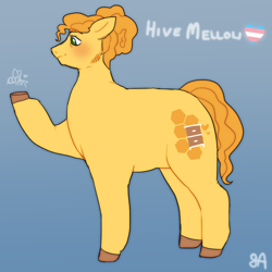 Size: 1200x1200 | Tagged: safe, artist:greenarsonist, derpibooru import, oc, oc only, oc:hive mellow, bee, earth pony, insect, beekeeper, chubby, curly hair, earth pony oc, hair bun, muscular stallion, pride, pride flag, smiling, transgender, transgender pride flag