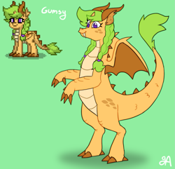 Size: 1101x1063 | Tagged: safe, artist:greenarsonist, derpibooru import, oc, oc only, oc:gumsy, dragon, pony, bipedal, braid, dragon oc, horns, pony town, solo, spread wings, standing, tooth, wings