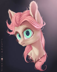 Size: 1203x1500 | Tagged: safe, artist:pessadie, derpibooru import, fluttershy, pegasus, pony, bust, ear fluff, ears, eyelashes, female, gradient background, mare, solo