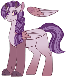 Size: 1306x1517 | Tagged: safe, artist:purplegrim40, derpibooru import, oc, oc only, hybrid, braid, horns, interspecies offspring, offspring, parent:discord, parent:twilight sparkle, parents:discolight, simple background, smiling, solo, transparent background, wings