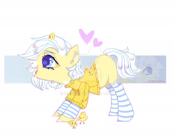 Size: 1919x1487 | Tagged: safe, artist:dillice, derpibooru import, oc, oc only, pony, chick, clothes, eyelashes, female, heart, mare, simple background, smiling, socks, solo, striped socks, white background, zoom layer