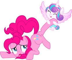 Size: 988x823 | Tagged: safe, artist:cayfie, derpibooru import, pinkie pie, princess flurry heart, alicorn, earth pony, pony, the crystalling, eyes closed, female, simple background, transparent background, vector