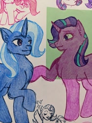 Size: 640x853 | Tagged: safe, artist:mintroni, derpibooru import, starlight glimmer, trixie, female, lesbian, shipping, startrix, traditional art