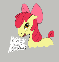 Size: 610x638 | Tagged: safe, artist:crade, ponerpics import, apple bloom, pony, aggie.io, blushing, bow, female, filly, foal, hoers, mare, open mouth, simple background, smiling, snoofa, talking, talking to viewer