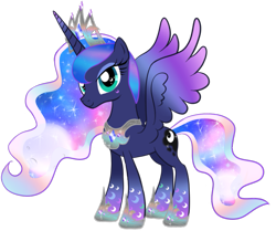 Size: 847x709 | Tagged: dead source, safe, artist:moonlightprincess002, derpibooru import, princess luna, alicorn, pony, female, horn, mare, rainbow power, rainbow power-ified, simple background, spread wings, transparent background, vector, wings