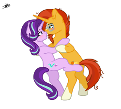 Size: 1988x1790 | Tagged: safe, artist:princessmoonsilver, derpibooru import, starlight glimmer, sunburst, pony, unicorn, blushing, dancing, duo, female, looking into each others eyes, male, mare, shipping, simple background, stallion, starburst, straight, transparent background