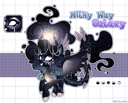 Size: 2600x2100 | Tagged: safe, artist:henorinya, derpibooru import, oc, oc only, pony, base used, ethereal mane, eyelashes, female, grin, makeup, mare, reference sheet, smiling, solo, starry mane, white eyes