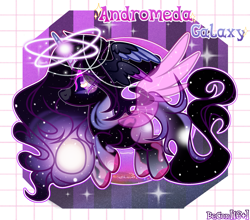 Size: 2215x1949 | Tagged: safe, artist:henorinya, derpibooru import, oc, oc only, oc:andromeda, alicorn, pony, alicorn oc, base used, colored hooves, ethereal mane, eyelashes, female, horn, mare, solo, starry mane, starry wings, wings