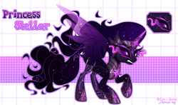 Size: 5500x3232 | Tagged: safe, artist:henorinya, derpibooru import, oc, oc only, alicorn, pony, alicorn oc, base used, ethereal mane, eyelashes, female, hoof shoes, horn, mare, parent:king sombra, parent:tantabus, peytral, solo, sombra eyes, starry mane, wings