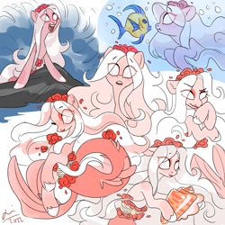 Size: 2000x2000 | Tagged: safe, artist:creeate97, derpibooru import, oc, oc only, fish, merpony, pony, seapony (g4), bubble, female, fins, fish tail, flowing mane, flowing tail, happy, lipstick, mare, mermaid tail, ocean, open mouth, rock, smiling, solo, tail, teeth, underwater, water