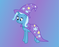 Size: 2084x1666 | Tagged: safe, artist:freestadiumtix, derpibooru import, trixie, pony, unicorn, cape, clothes, cute, gradient background, hat, solo, trixie's cape, trixie's hat