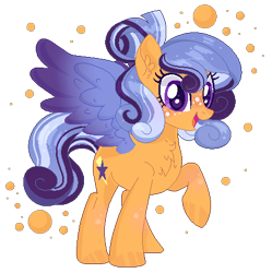 Size: 463x465 | Tagged: safe, artist:lavender-bases, derpibooru import, oc, oc only, pegasus, pony, chest fluff, colored wings, ear fluff, ears, female, freckles, full body, hooves, mare, open mouth, open smile, pegasus oc, raised hoof, raised leg, simple background, smiling, solo, spread wings, standing, transparent background, wings