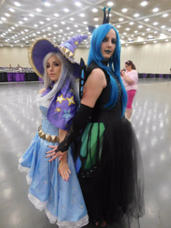 Size: 2121x2828 | Tagged: safe, artist:brinycosplay, artist:mieucosplay, derpibooru import, queen chrysalis, trixie, human, bronycon, bronycon 2016, clothes, cosplay, costume, hat, high res, irl, irl human, photo, trixie's hat