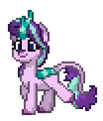 Size: 208x244 | Tagged: safe, artist:twilyisbestpone, derpibooru exclusive, derpibooru import, starlight glimmer, kirin, pony, animated, cloven hooves, cute, female, gif, glimmerbetes, kirin starlight, kirin-ified, leonine tail, pixel art, pony town, simple background, smiling, solo, species swap, sprite, tail, transparent background, trotting, trotting in place, walk cycle, walking
