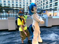 Size: 2048x1536 | Tagged: safe, artist:ask-wub-pon3, artist:atalon, derpibooru import, dj pon-3, vinyl scratch, human, babscon, babscon 2022, clothes, cosplay, costume, fursuit, irl, irl human, photo