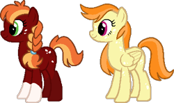 Size: 435x257 | Tagged: safe, artist:klawiee, derpibooru import, oc, oc only, earth pony, pegasus, pony, base used, braid, butt freckles, coat markings, duo, earth pony oc, female, freckles, offspring, parent:big macintosh, parent:rainbow dash, parents:rainbowmac, pegasus oc, siblings, simple background, sisters, socks (coat marking), transparent background