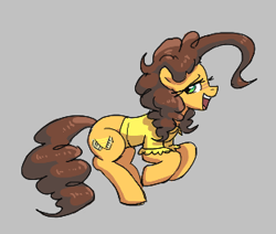 Size: 311x264 | Tagged: safe, artist:plunger, ponerpics import, cheese sandwich, grilled cheese (r63), earth pony, pony, aggie.io, clothes, female, looking back, lowres, mare, open mouth, raised hoof, raised leg, rule 63, shirt, simple background, smiling, solo