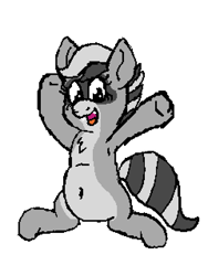 Size: 480x640 | Tagged: safe, artist:xppp1n, oc, oc:bandy cyoot, raccoon pony, belly button, chest fluff, fangs, female, flipnote studio, hooves up, simple background, sitting, solo, transparent background