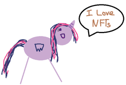 Size: 562x383 | Tagged: safe, artist:twilyisbestpone, derpibooru exclusive, derpibooru import, twilight sparkle, twilight sparkle (alicorn), alicorn, pony, 1000 hours in ms paint, april fools, april fools 2022, female, intentionally bad, mare, nft, out of character, simple background, solo, speech bubble, stick pony, stickmare, talking to viewer, white background