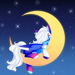 Size: 1280x1280 | Tagged: safe, artist:aledera, derpibooru import, oc, oc only, oc:seaside nebula, pegasus, pony, female, mare, moon, solo, tangible heavenly object