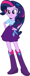 Size: 567x1410 | Tagged: safe, artist:iamsheila, derpibooru import, rarity, twilight sparkle, equestria girls, belt, boots, clothes, high heel boots, palette swap, recolor, shirt, shoes, simple background, skirt, solo, transparent background