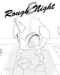 Size: 960x1200 | Tagged: safe, artist:miniferu, derpibooru import, oc, oc:handy hoofs, unicorn, comic:rough night, comic:rough night 2, colt, comic, foal, male, shadow, sketch, solo