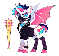 Size: 733x700 | Tagged: safe, artist:lastnight-light, derpibooru import, oc, oc:rock candy, alicorn, bat pony, bat pony alicorn, pony, bat wings, clothes, female, horn, jacket, leather jacket, mare, mask, simple background, solo, transparent background, wings