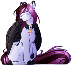 Size: 1758x1603 | Tagged: safe, artist:purplegrim40, derpibooru import, oc, oc only, pegasus, pony, blindfold, collar, pegasus oc, simple background, solo, transparent background, wings