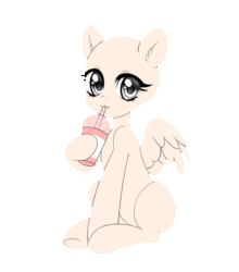 Size: 902x1024 | Tagged: safe, alternate version, artist:miioko, derpibooru import, oc, oc only, pegasus, pony, :p, animated, bald, commission, drinking, eyelashes, female, gif, mare, one eye closed, pegasus oc, simple background, sitting, solo, tongue, tongue out, transparent background, wink, your character here