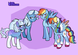 Size: 3239x2298 | Tagged: safe, artist:seasemissary, derpibooru import, rainbow dash, trixie, pony, alternate design