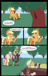 Size: 2864x4500 | Tagged: safe, artist:chedx, derpibooru import, applejack, discord, fluttershy, winona, dog, draconequus, earth pony, pegasus, pony, raccoon, apple, april fools, april fools 2022, april fools joke, clothes, comic, crying, dress, female, fluttershy is not amused, food, male, mare, snow white, tears of joy, unamused