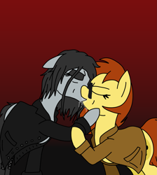 Size: 1795x2000 | Tagged: safe, artist:legendoflink, derpibooru import, oc, oc only, oc:not important, oc:postal mare, clothes, drool, drool string, duo, duo female, eyes closed, female, gradient background, hatred, hatred (game), kissing, long mane, mare, postal, postal 2, postal dude, sequel, sloppy kissing, trenchcoat