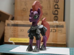 Size: 4096x3076 | Tagged: safe, artist:iron curtain, derpibooru import, tempest shadow, pony, unicorn, armor, broken horn, clay, clay figure, eye scar, female, hoof shoes, horn, mare, scar, solo