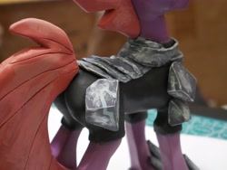 Size: 4096x3076 | Tagged: safe, artist:iron curtain, derpibooru import, tempest shadow, pony, unicorn, armor, butt, clay, clay figure, female, hoof shoes, mare, plot, solo