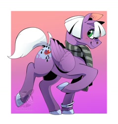 Size: 1518x1587 | Tagged: safe, artist:nynehells, derpibooru import, oc, oc only, pegasus, pony, bracelet, clothes, freckles, jewelry, scarf, solo, striped scarf, watermark