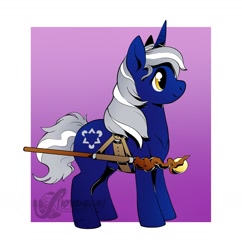 Size: 1392x1436 | Tagged: safe, artist:nynehells, derpibooru import, oc, oc only, pony, unicorn, harness, magic staff, solo, tack