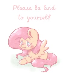 Size: 1080x1200 | Tagged: safe, artist:typhwosion, derpibooru import, fluttershy, pegasus, pony, crossed hooves, kindness, looking at you, lying down, positive ponies, prone, simple background, solo, talking to viewer, text, white background