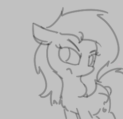 Size: 292x281 | Tagged: safe, ponerpics import, oc, oc:anon filly, earth pony, pony, aggie.io, chest fluff, female, filly, foal, frown, lowres, mare, monochrome, simple background