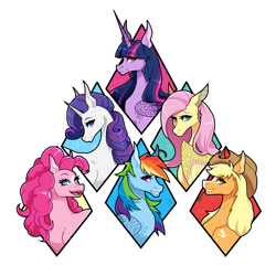 Size: 1280x1279 | Tagged: safe, artist:woodlanduni, derpibooru import, applejack, fluttershy, pinkie pie, rainbow dash, rarity, twilight sparkle, twilight sparkle (alicorn), alicorn, earth pony, pegasus, pony, unicorn, female, mane six, mare, simple background, transparent background