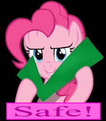 Size: 634x720 | Tagged: safe, artist:felix-kot, derpibooru import, edit, pinkie pie, earth pony, pony, a friend in deed, black background, check, check em, check mark, felt, felt check, female, mare, reaction image, simple background, solo