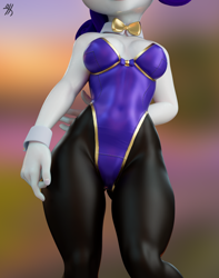 Size: 1706x2160 | Tagged: safe, artist:thirteeenth, derpibooru import, rarity, anthro, unicorn, 3d, animal costume, bowtie, bunny ears, bunny suit, clothes, costume, cuffs (clothes), female, leotard, model, pantyhose, rarithighs, render, simple background, solo, thighs, thunder thighs