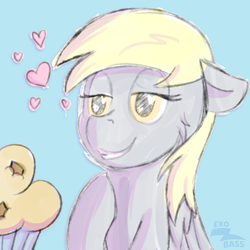 Size: 1000x1000 | Tagged: safe, artist:exobass, derpibooru import, derpy hooves, lovestruck, expressions, food, lovestruck derpy, muffin, sketch