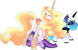 Size: 3804x2460 | Tagged: safe, artist:rickysocks, derpibooru import, princess celestia, princess luna, twilight sparkle, twilight sparkle (alicorn), alicorn, pony, alternate design, base used, simple background, transparent background