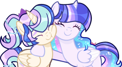 Size: 1426x782 | Tagged: safe, artist:bluerosebases, artist:kurosawakuro, derpibooru import, oc, oc only, alicorn, pony, base used, cheek squish, cheek to cheek, duo, eyes closed, female, hug, mare, simple background, squishy cheeks, transparent background