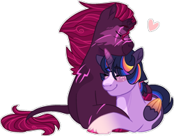 Size: 1547x1212 | Tagged: safe, artist:rickysocks, derpibooru import, tempest shadow, twilight sparkle, pony, base used, female, lesbian, lying down, prone, shipping, simple background, tempestlight, transparent background