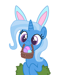 Size: 1116x1424 | Tagged: safe, artist:3d4d, derpibooru import, trixie, pony, unicorn, to saddlebags and back again, basket, bunny ears, cute, diatrixes, easter, easter basket, holiday, mouth hold, simple background, solo, white background