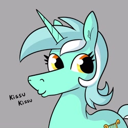 Size: 3000x3000 | Tagged: safe, artist:tjpones, derpibooru import, lyra heartstrings, pony, unicorn, bust, female, gray background, kissu, long nose, mare, simple background, snoot, solo, why the long face